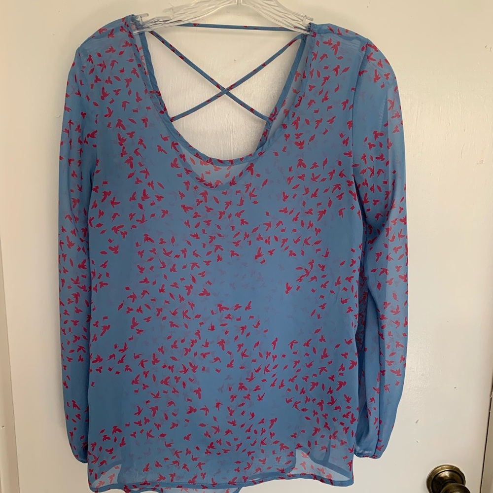 Blue and Red Patterned Women's Top size L